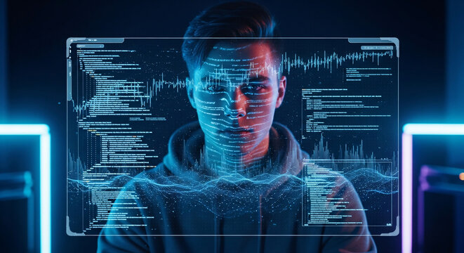 Hacker in Futuristic Digital Interface