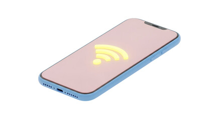 Smartphone displaying a glowing yellow wifi symbol isolated on transparent background