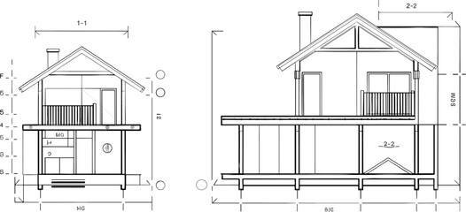 Architectural house section drawing, modern building cross section plan, detailed construction blueprint for architecture design and engineering illustration