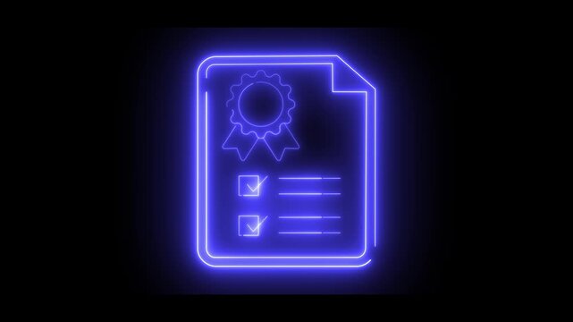 Certified document icon in neon light
