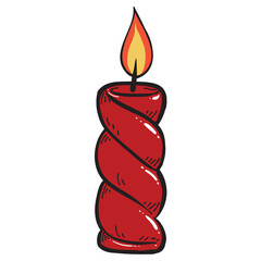 Red Candle. Festive Holiday lit candle doodle clipart