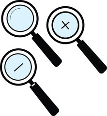 Magnifying glass icon set zoom In zoom out search symbol vector.  Search icon plus and minus sign. 
