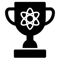 Obraz premium 3d icon of a black and white icon of a trophy with an atom symbol on it
