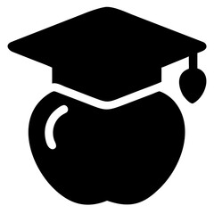 3d icon of black and white icon of an apple wearing a graduation cap, symbolizing education and knowledge