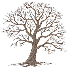 Obraz premium Bare winter tree silhouette graphic illustration branch details nature art design element symbol white background