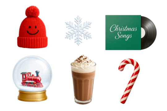 Festive Winter Essentials, Knitted Hat, Hot Drink, Candy Cane, Christmas Music Vinyl