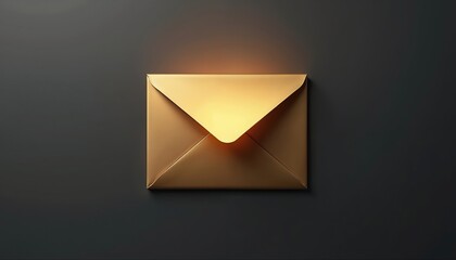 Elegant gold envelope with soft light. Email concept, communication design. Modern digital message symbol. Ideal for business, marketing or promotional use in tech.