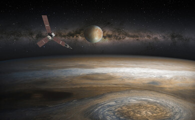 Satellite Europa, Jupiter's moon with Juno spacecraft   "Elements of this image furnished by NASA "