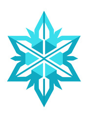 Obraz premium Geometric abstract snowflake design with sharp edges and a symmetrical six pointed star shape in bright cyan