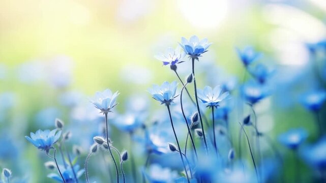 Blooming blue flowers in a tranquil garden during a sunny afternoon showcase nature's beauty and harmony with the environment