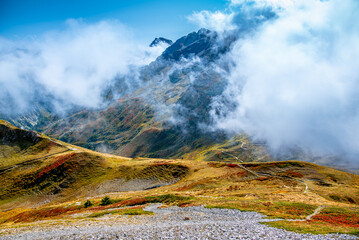 Widok z Col de Balme, Le Tour, Montroc, Francja, Alpy, Chamonix, masyw Mont Blanc. Zdjęcie wykonane we wrześniu 2025, jesień 