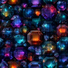 Abstract pattern with gemstones in aa seamless pattern.