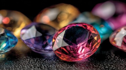 Polished colorful glowing gemstones.