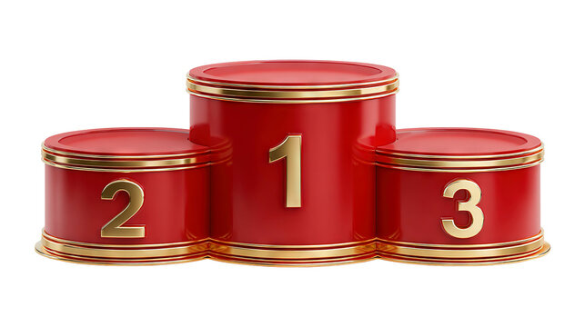 Luxury red and gold winner podium with three levels isolated on a transparent white background, clipping path