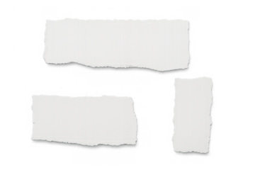 Torn paper pieces creating blank space for text, displaying ripped edges and rough texture on a transparent background