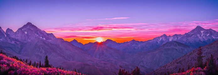 Dramatic purple mountain range sunset with vivid pink and orange sky
