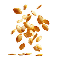 Obraz premium Falling pumpkin seeds in air, isolated on transparent background