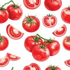 Fototapeta premium Seamless vector pattern with watercolor tomatoes