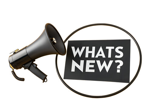 Announcing Updates and Information with a Megaphone and a "What's New?" Sign, Symbolizing Communication and Important News for Audiences