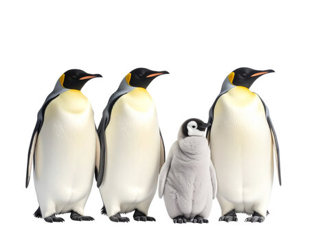 A family of emperor penguins standing together on a black background - Powered by Adobe
