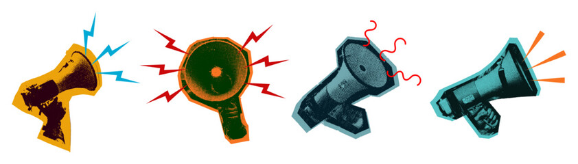 Megaphone Pop Art Retro Announcement Paper Cut Out Vector 