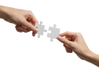 Two hands connecting puzzle pieces transparent background cutout png