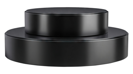 Black round display podium isolated on a transparent white background, clipping path