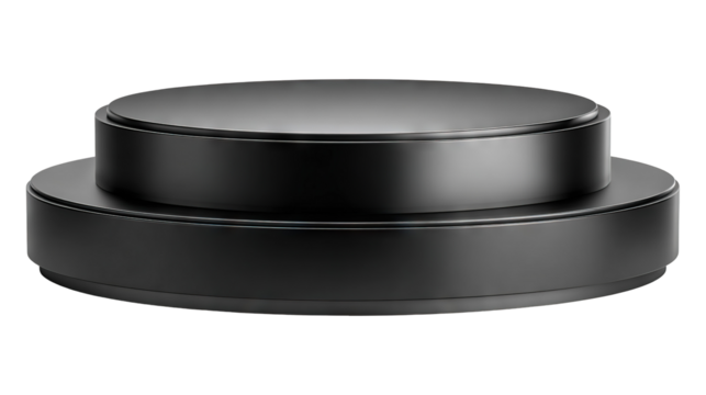 Black round display podium isolated on a transparent white background, clipping path
