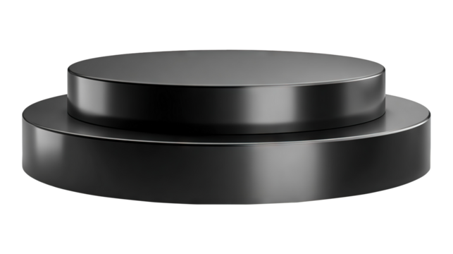 Black round display podium isolated on a transparent white background, clipping path