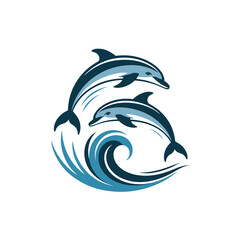 Obraz premium Dolphin vector illustration jumping out of water ocean waves sea life marine mammal art