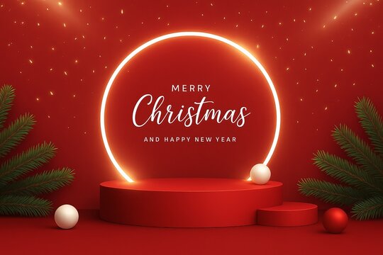 red podium mockup christmas