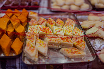 Traditional Nepali sweets on display in Kathmandu