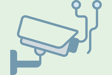 Modern security camera mounted on wall with wires for surveillance and monitoring