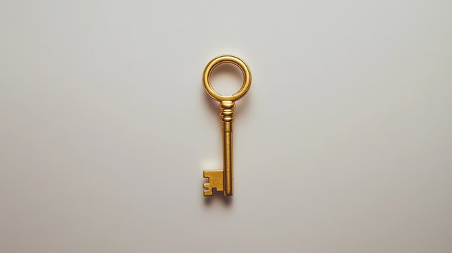 Vintage gold key resting on a plain background, symbolizing mystery and exploration in a timeless design