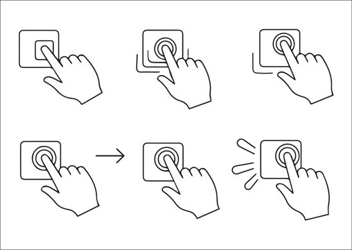 Sequence of a hand pressing a button illustrating interaction and activation steps