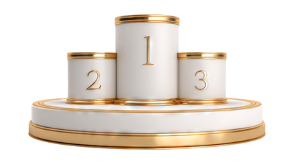 Luxury white and gold winner podium with numbers isolated on a transparent white background, clipping path