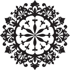 Black and White Floral Mandala with Leafy Accents
