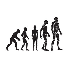 Human Evolution To Robot Hybrid Silhouette Vector Artwork