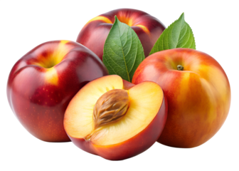  nectarines isolated on transparent white background full depth of field clipping path