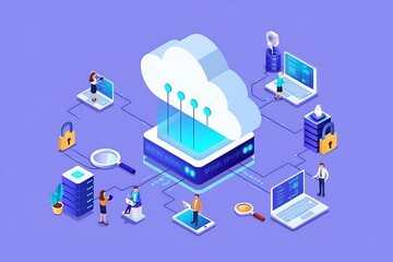 Isometric cloud computing network with people and devices data storage technology