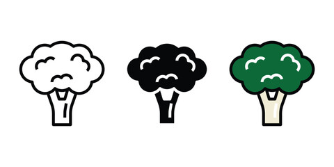 Organic Broccoli Florets Outline and Color Icons