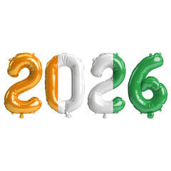 Cote d Ivoire flag colors 2026 3d illustration, balloon numbers 3d rendering on transparent...