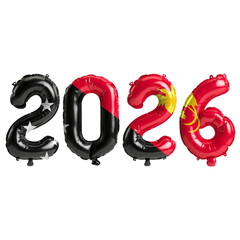 Papua New Guinea flag colors 2026 3d illustration, balloon numbers 3d rendering on transparent...