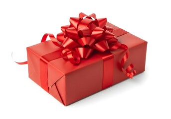 Obraz premium A perfectly wrapped red gift box with a lush red bow, ideal for conveying surprise and thoughtful giving for any occasion