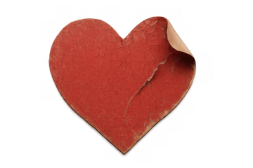 Red vintage shabby heart shape peeling texture on transparent background for love and broken relationship concepts