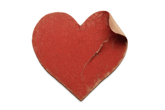 Red vintage shabby heart shape peeling texture on transparent background for love and broken relationship concepts - Powered by Adobe