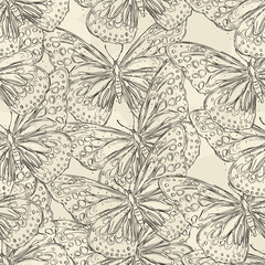Vector seamless pattern design with hand drawn butterflies