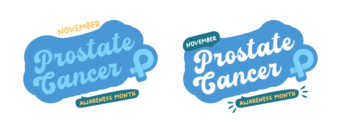 November Prostate cancer awareness month icon with blue ribbon icon isolated on white. Blue November is prostate cancer awareness month. November mens health month wide banner and label