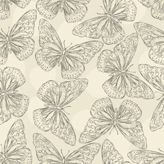 Vector seamless pattern design with hand drawn butterflies