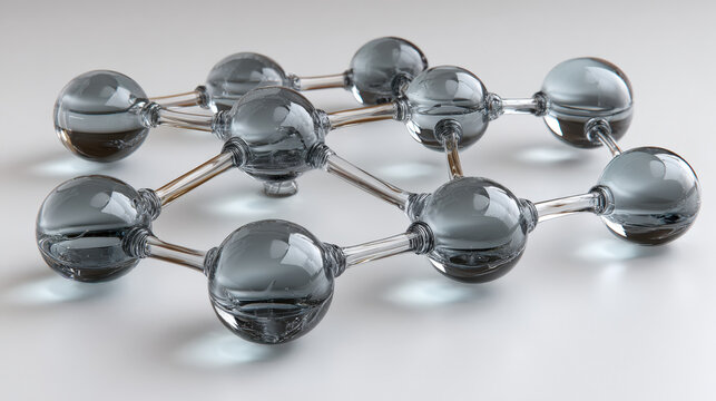 Frosted glass nodes and arrows form a directed acyclic graph on white acrylic board